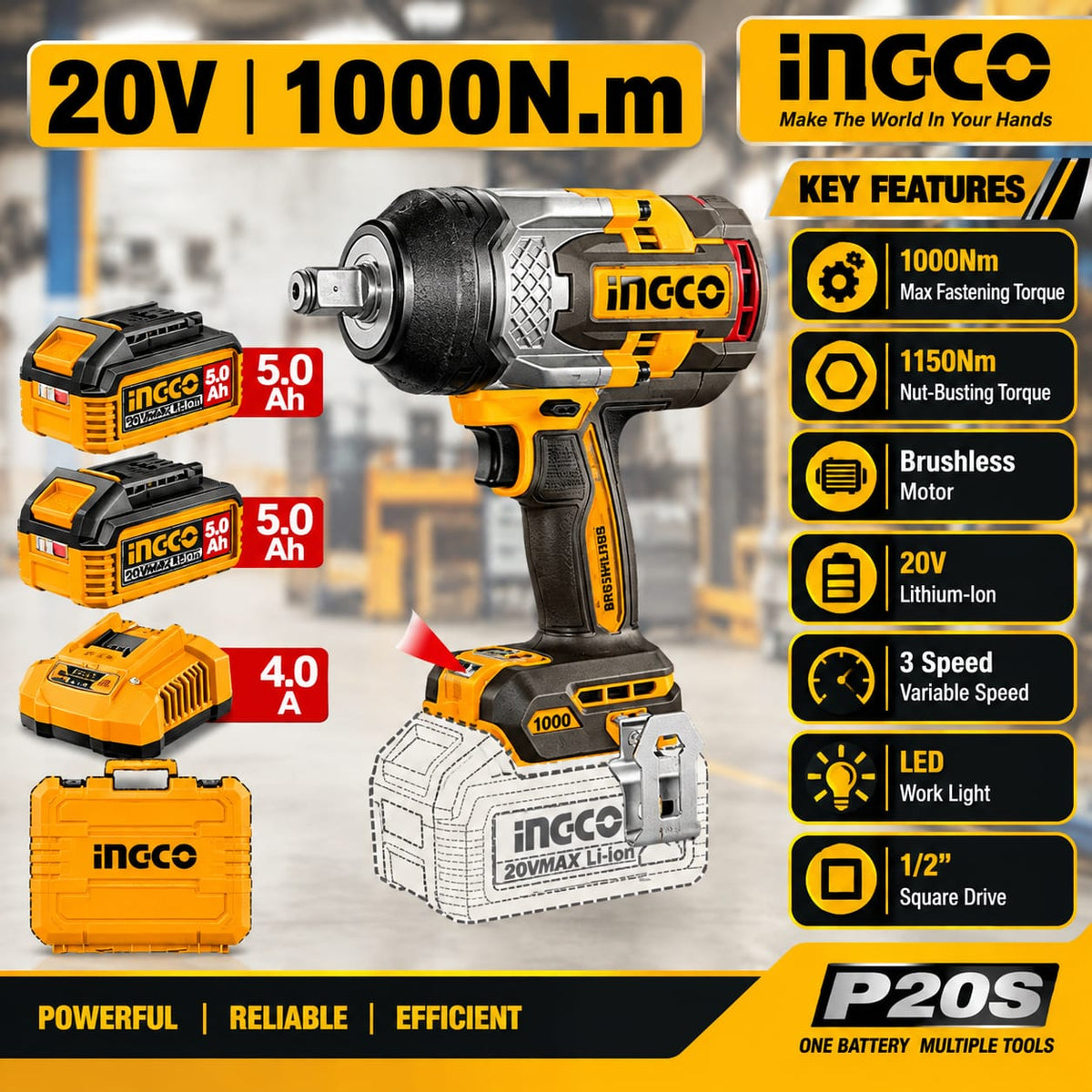 INGCO CIWLI20100 Cordless Impact Wrench