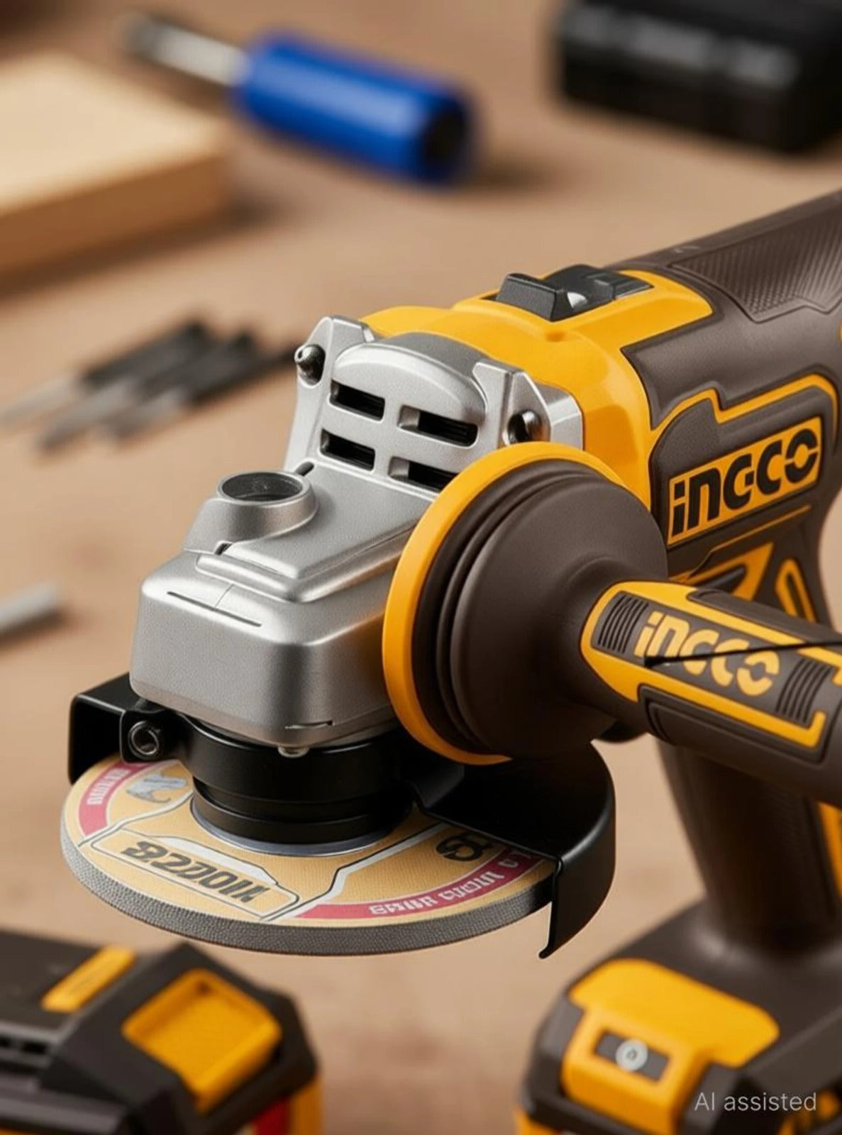 Ingco 2 Pcs 20V Cordless Angle Grinder & Impact Drill Combo Kit With Battery, Charger & Accessories