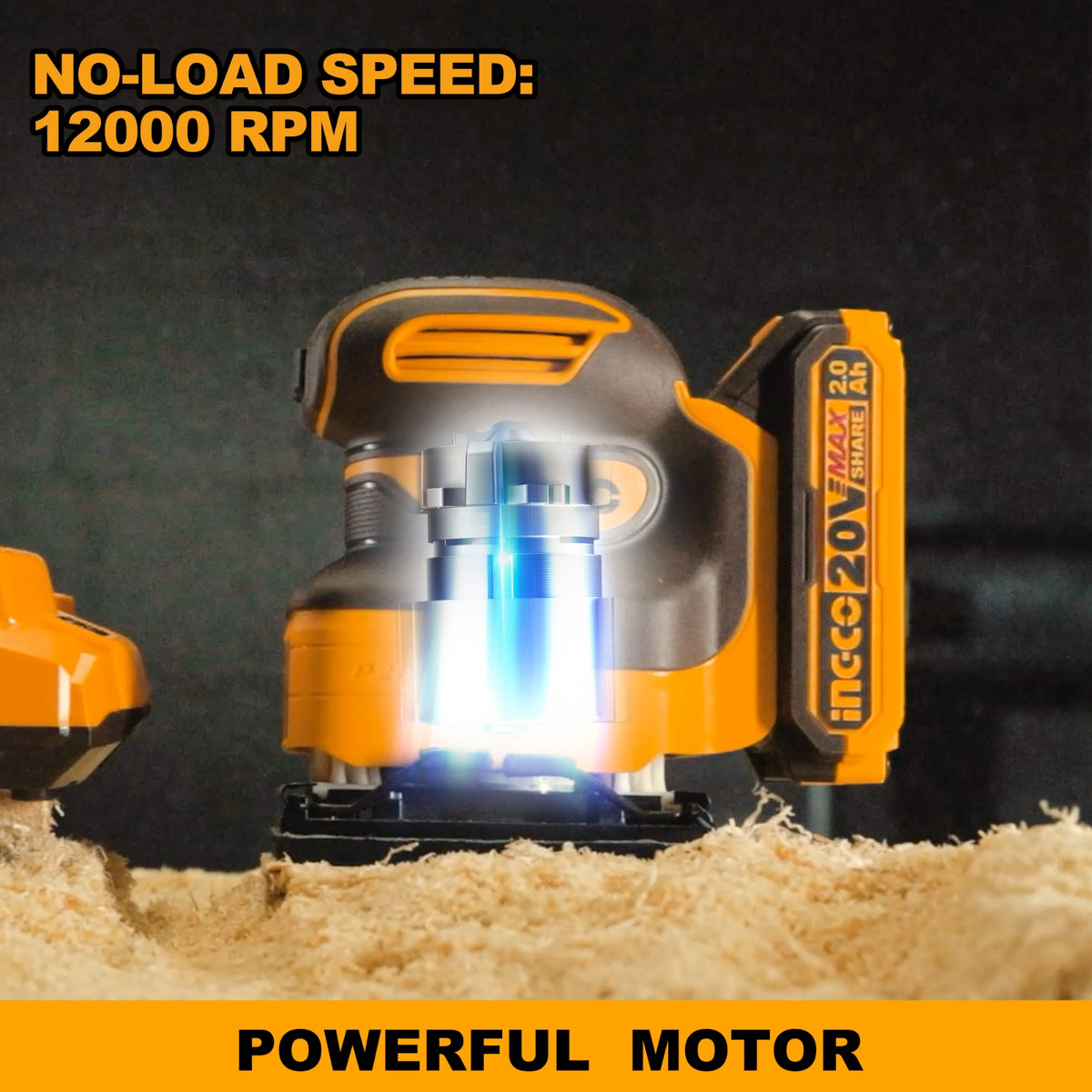 INGCO Cordless Sheet Sander,12000 RPM, With Battery and Charger, With 5 PCS sand paper