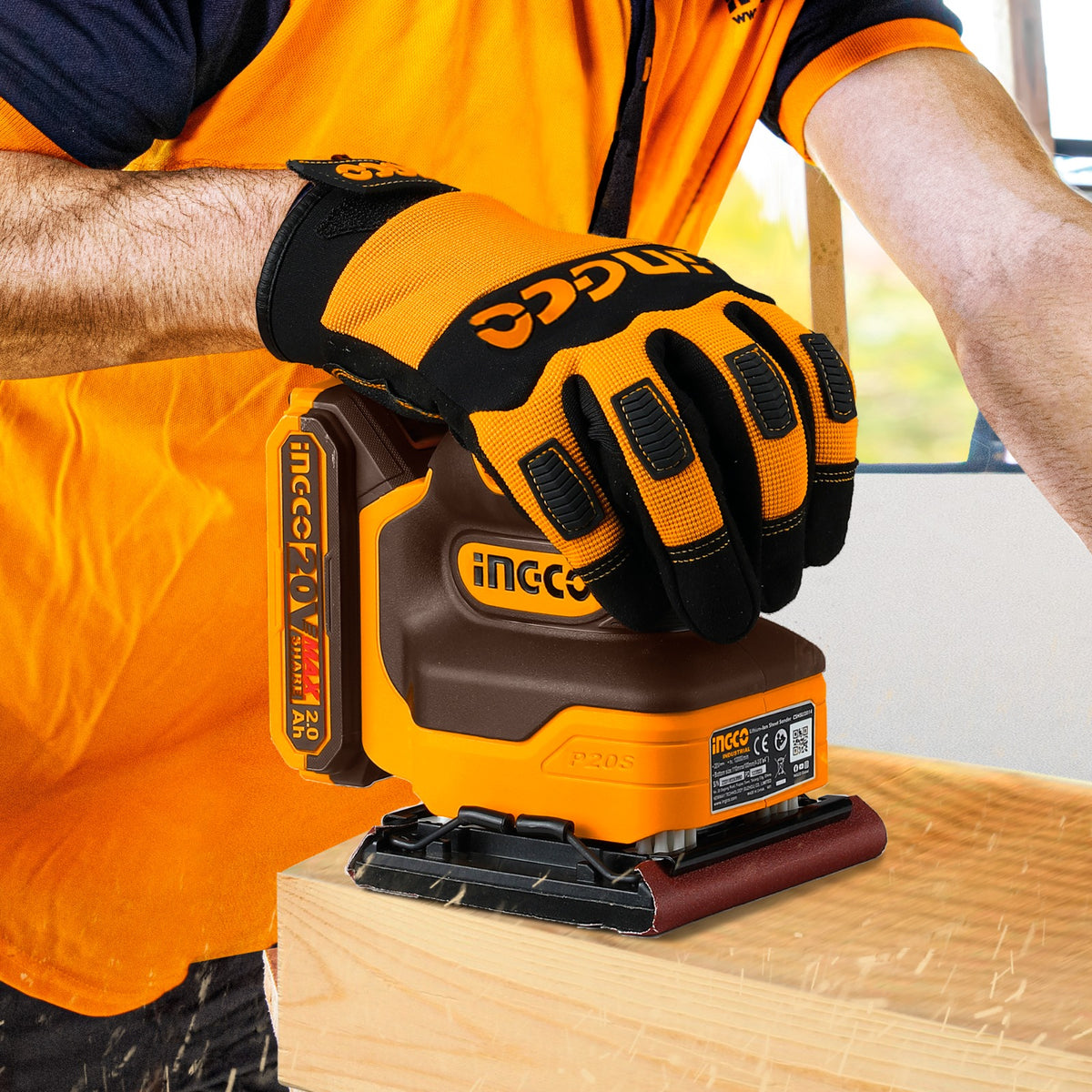INGCO Cordless Sheet Sander,12000 RPM, With Battery and Charger, With 5 PCS sand paper