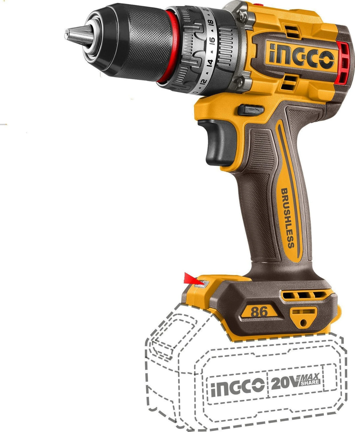 INGCO 86nm Brushless cordless impact Drill (13 mm Chuck Size)