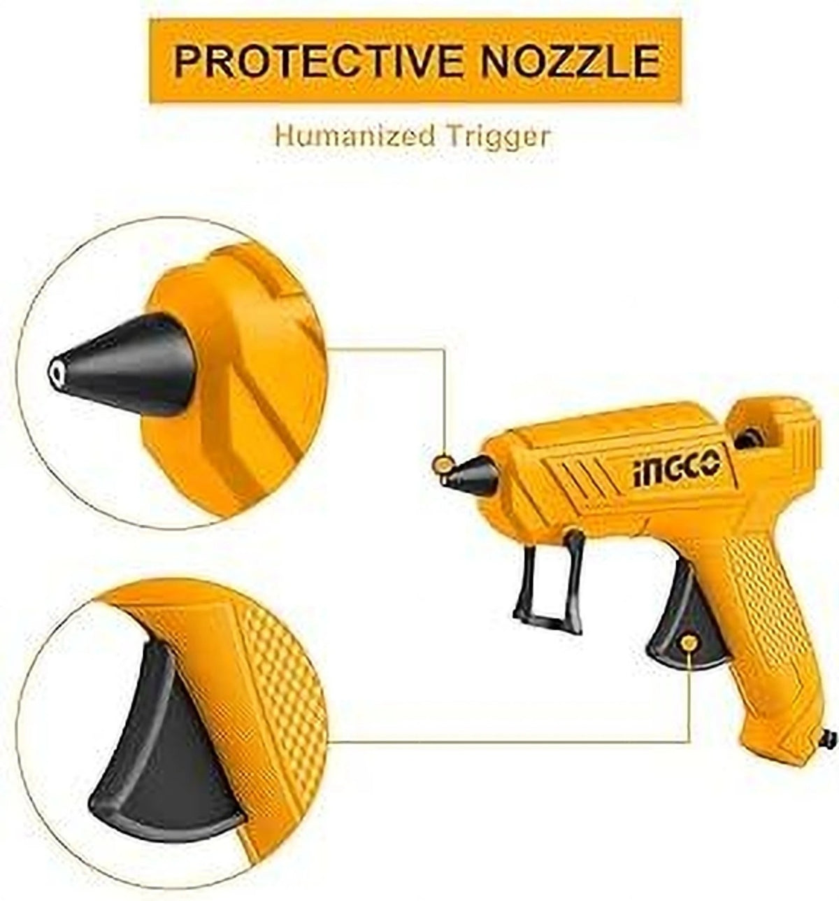 INGCO GG148 20W (Max. 100W) Hot Glue Gun with 2 Glue Sticks