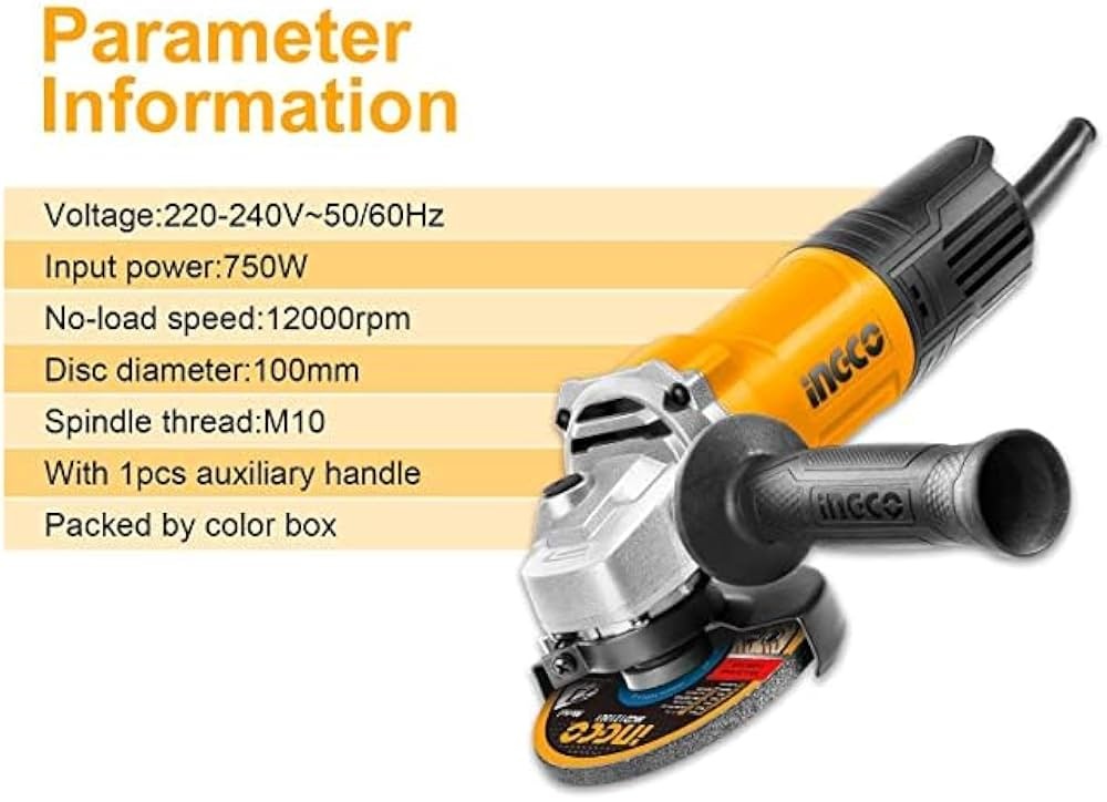 INGCO AG750282 750W 4-Inch Angle Grinder – 12000 RPM