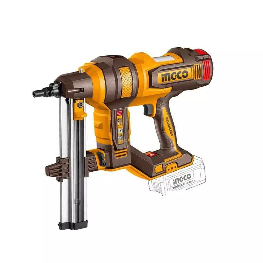 INGCO CCNLI9008 20V Brushless Cordless Concrete Nailer with 2 × 4.0Ah Batteries, Charger and 1000 Nails
