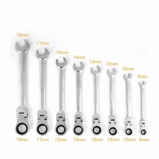 INGCO HKSPAR1083 8 Pcs Flexible Ratchet Spanner Set 8–19mm