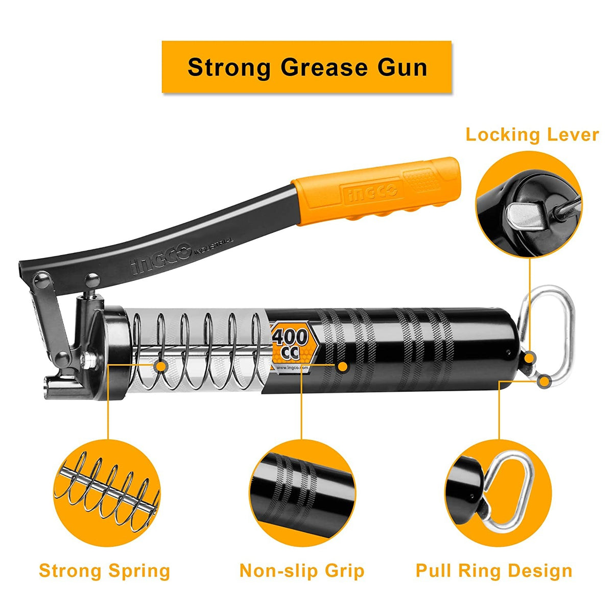 INGCO GRG015001 Heavy-Duty Grease Gun 400CC / 14oz – 4500 PSI