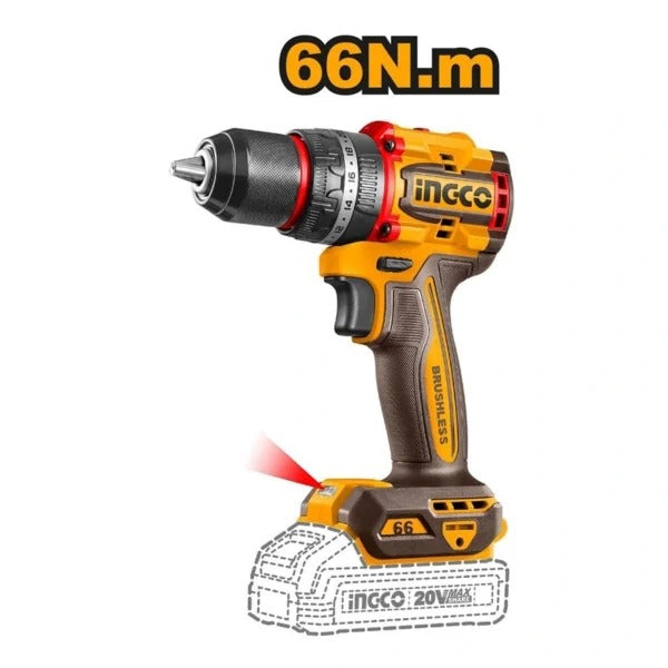 INGCO CKLI20595 20V Cordless Brushless 5-Piece Combo Tool Kit with 2 Batteries, Charger and Accessories