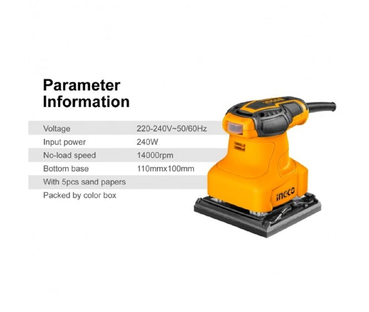 INGCO PS2408 240W Palm Sander – 110 × 100mm Sanding Base