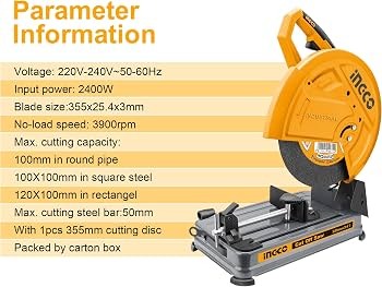 INGCO 2400W 355mm Cut Off Saw – COS243558 | 3900 RPM Metal Cutting Machine