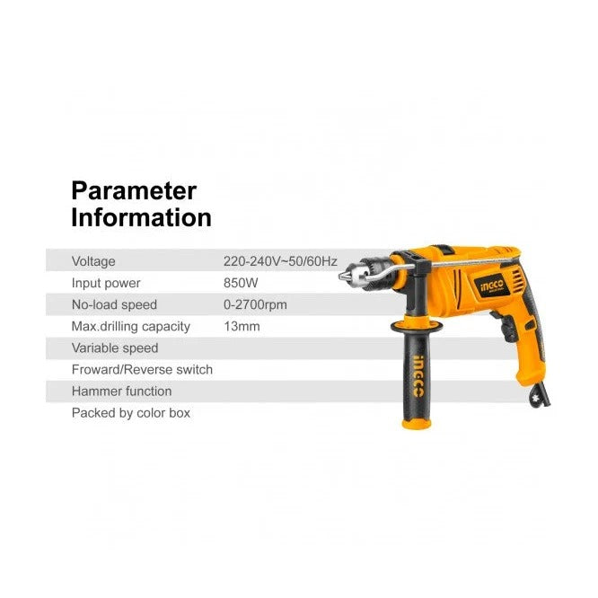 INGCO ID8508 850W Impact Drill Machine with Variable Speed and Hammer Function