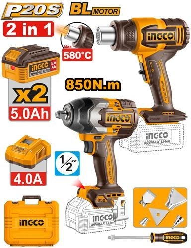 INGCO COSLI260381 20V Cordless Combo Kit | 850Nm Impact Wrench