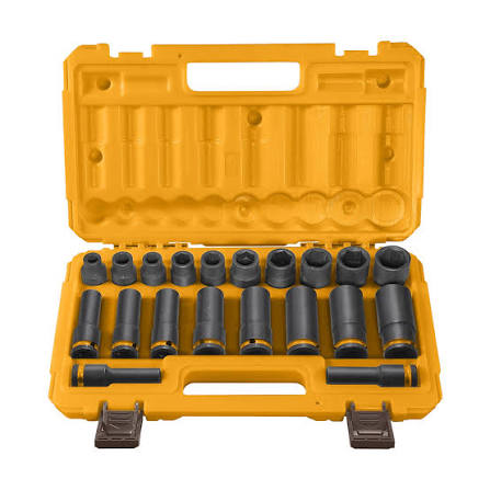 INGCO HKISSD12203L 20PCS 1/2"DR CR-MO STD & DEEP IMPACT SOCKET SET 10-24MM
