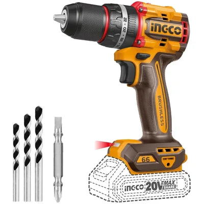 INGCO CKLI20358 20V Brushless Cordless 3pcs Combo Kit - 405Nm Impact Wrenches 66Nm Impact Drill 1200W Angle Grinder with 2×4.0Ah Batteries, Charger