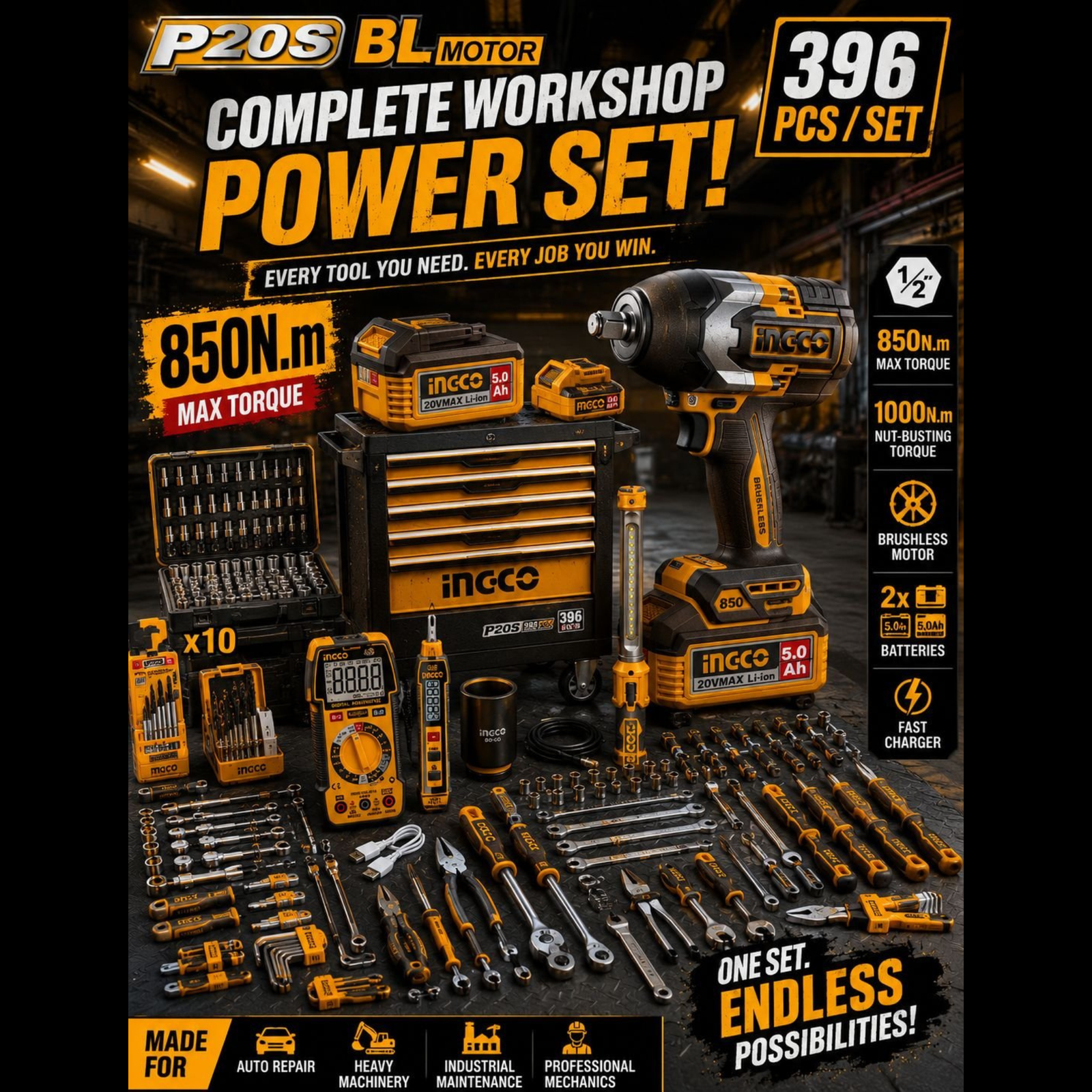 INGCO HTCS283962 Tool Chest Set - 369PCS | 850NM | P20S - Image 9