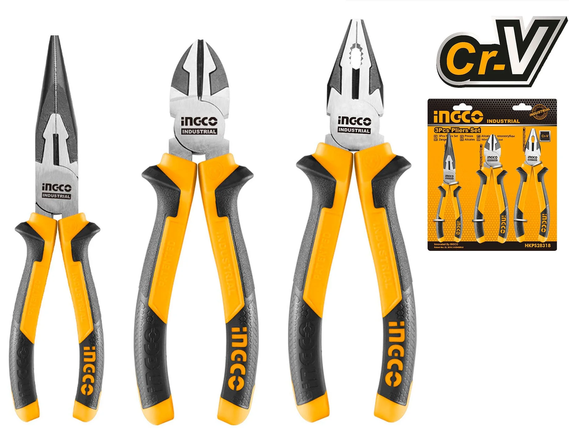 INGCO Pliers Tool Set, 3pcs Small Plier Set, 8 Inch Combination